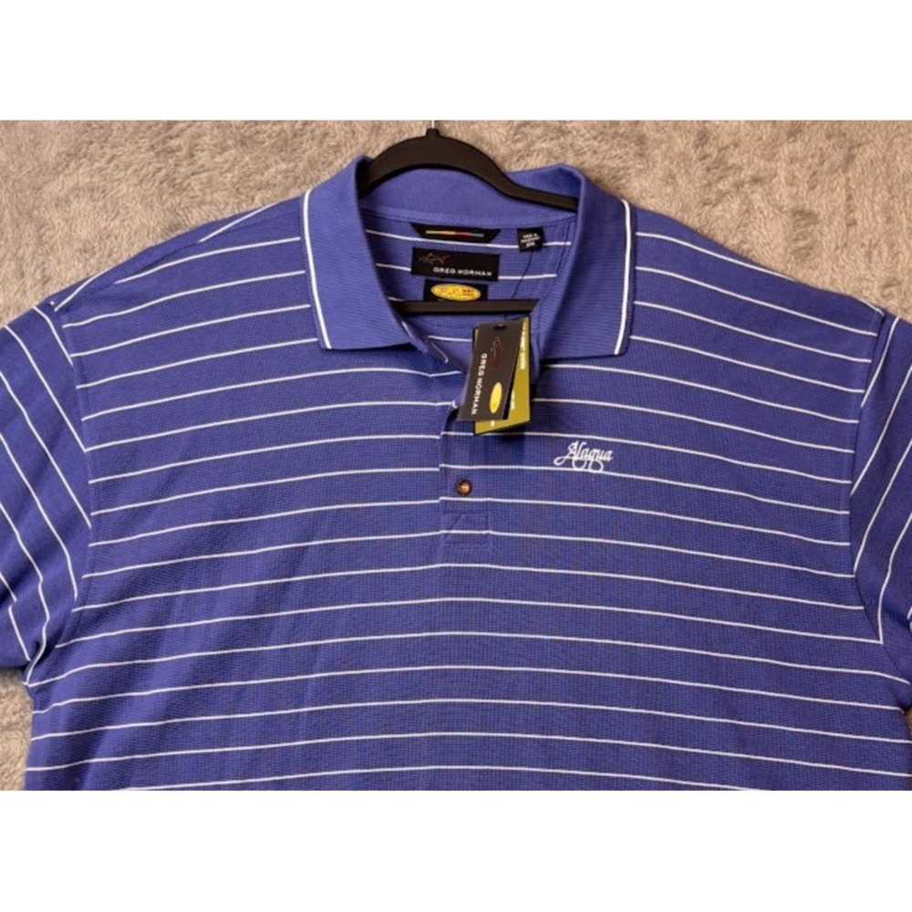 Greg Norman Alagua Golf Polo Shirt Men's XXL Blue White Stripe‎ Play Dry